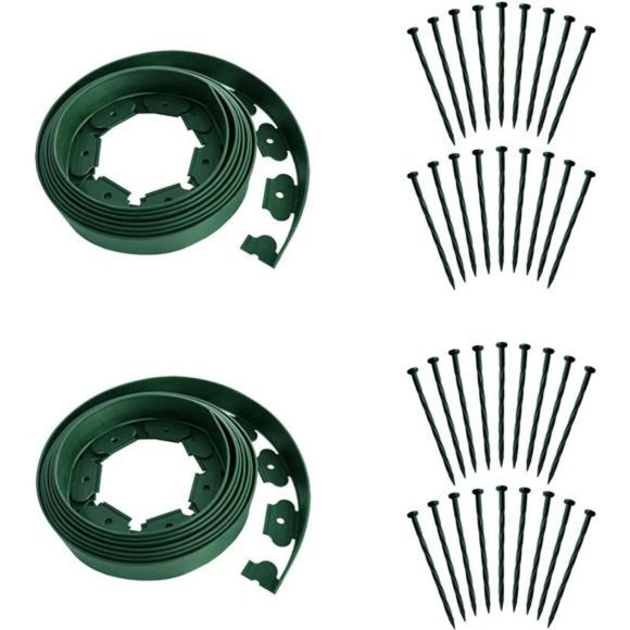 Landscape Edging 40ft Length No Digging Garden Edging Kit with 36 Spikes, Green - Picture 1 of 3
